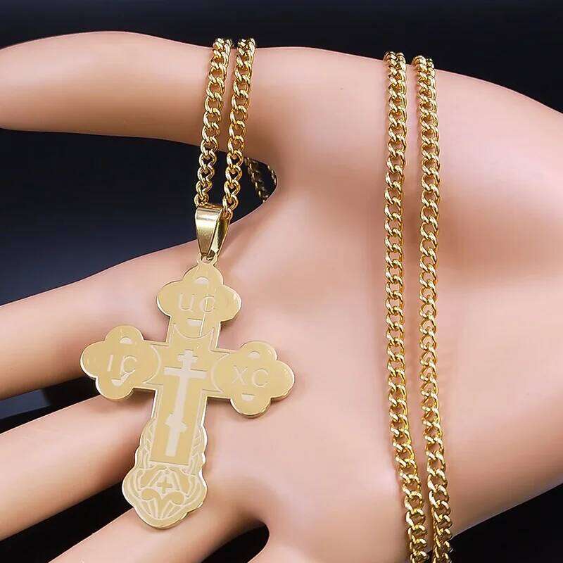 Stainless Steel Orthodox Minimalist Latin Cross Budded Russian Slavic Christian Serbian Talisman Necklace Jewelry H260312