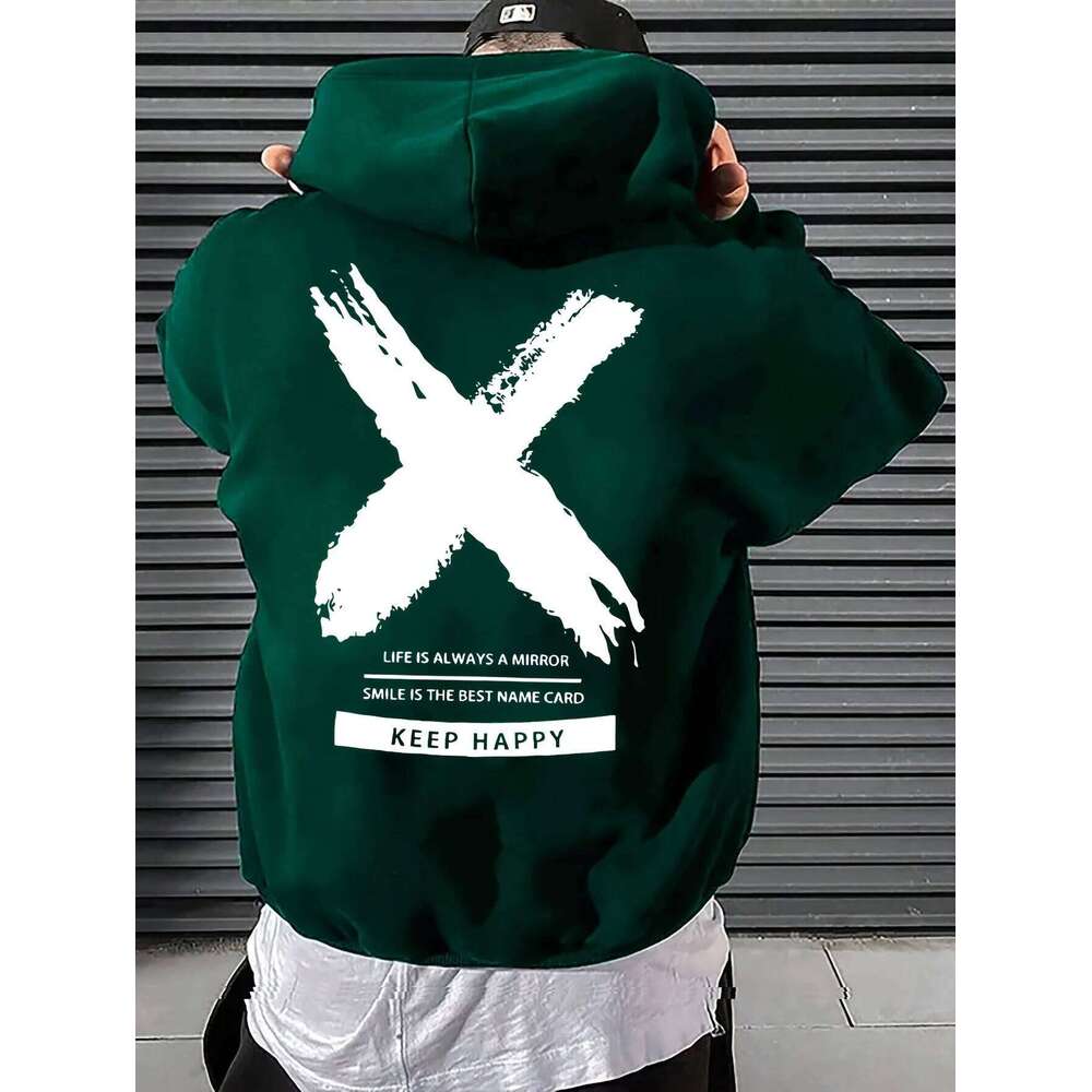 Men's fashion street style hip-hop hooded sweatshirt with letter pattern print suitable for casual loose-fitting sportswear Z260315