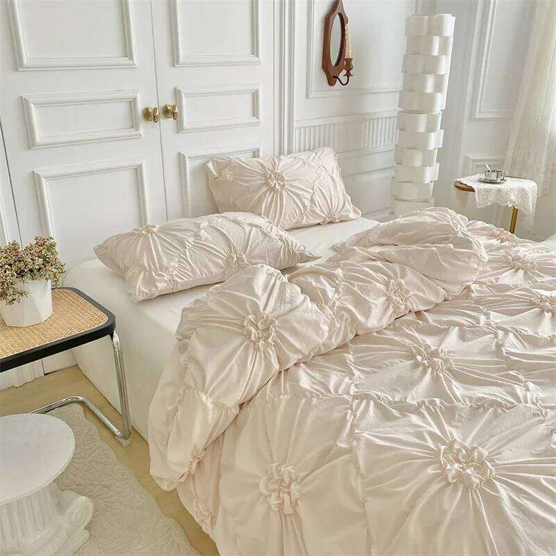 Three-dimensional Pinch Pleated Crafts Double Duvet 220x240 Solid Twist Flowers King Size Bedding Quilt Cover Set H260312 - view 4
