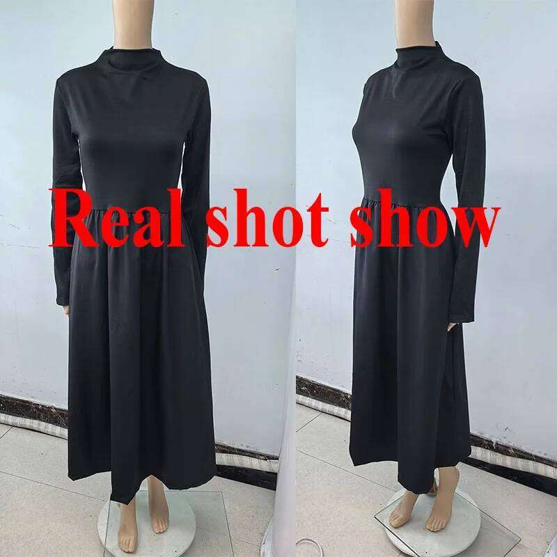 Lucyever French Style Black A-Line Dresses Women Elegant High Waist Long Sleeve Midi Autumn Winter Slim Fit Maxi Dress Z260313