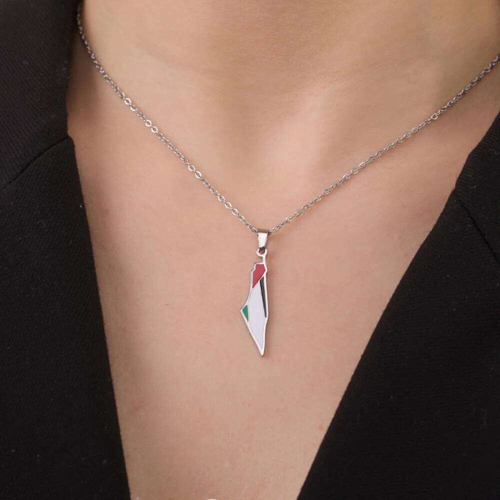 My Shape Palestine Flag Pendant for Women Men Stainless Steel Map Geography Necklace Choker Chain Jewelry Wholesale H260312