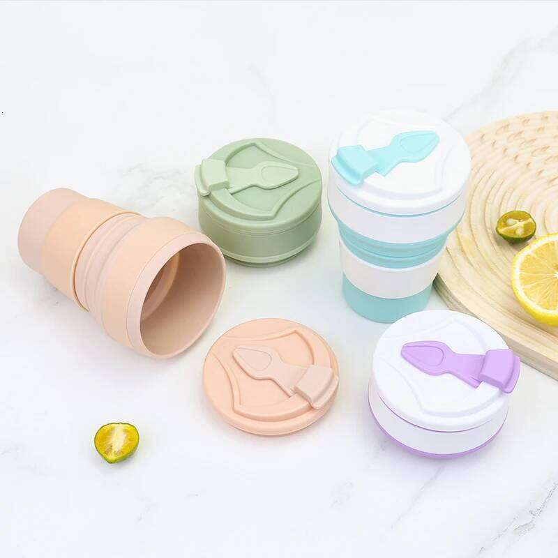 200ML/350ML/500ML Camp Silicone Folding Mug With Cover Travel Outdoors Heat Resistant Portable Water Drinking Tea Cups Z260313