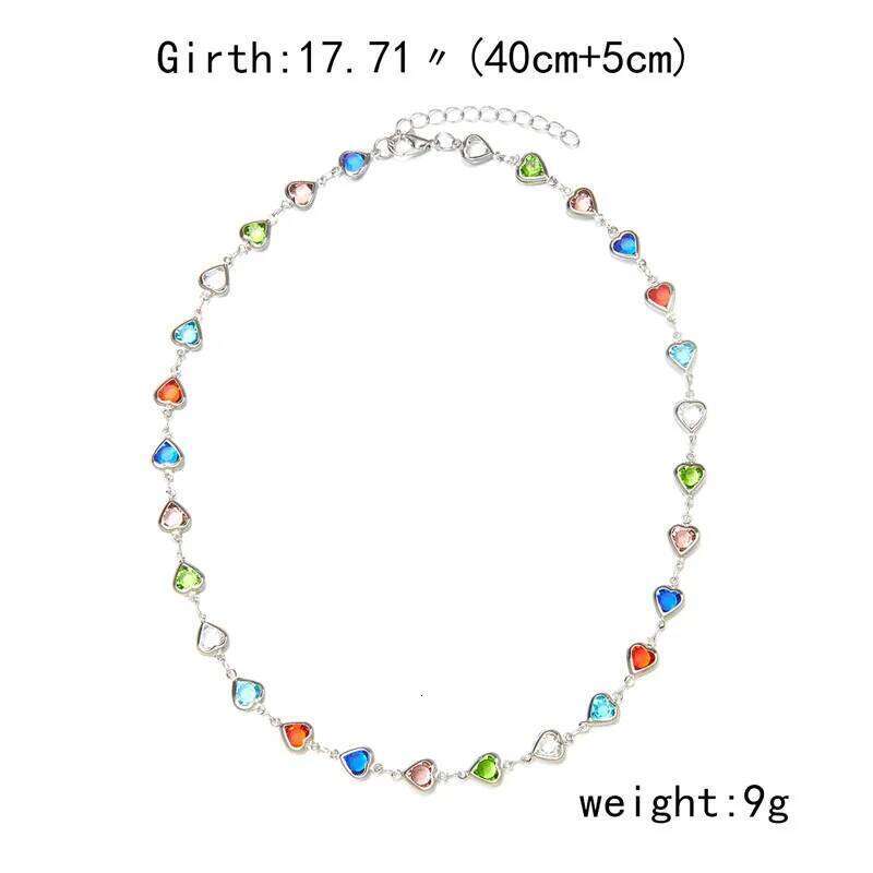 Exquisite Colorful Crystal Heart Choker For Women Charm Zircon Metal Chain Necklace Party Birthday Jewelry Gift H260312