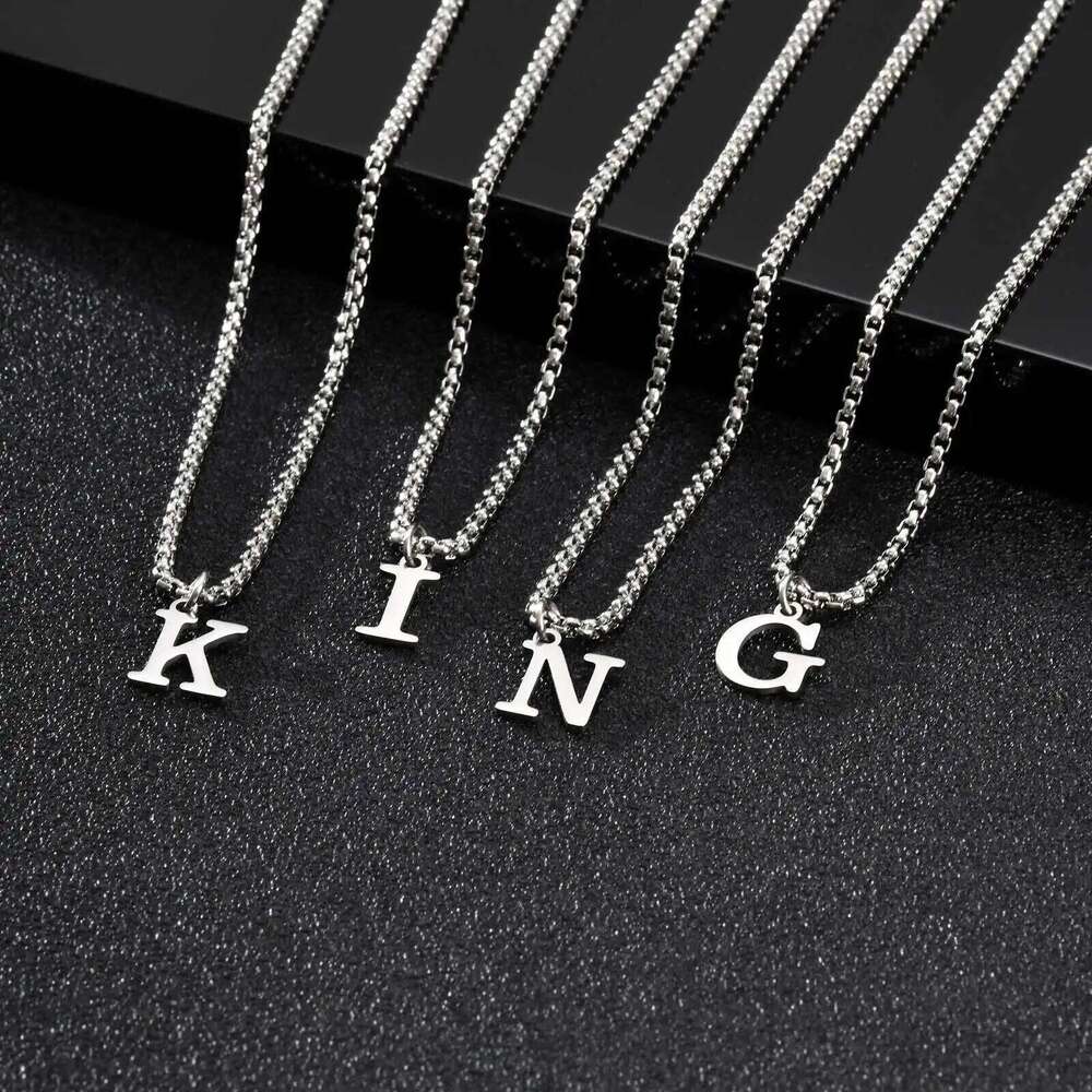 A-Z Letters Men Necklaces,Stainless Steel Simple Initial Collar with Box Chain,Stylish Jewelry Gifts H260312