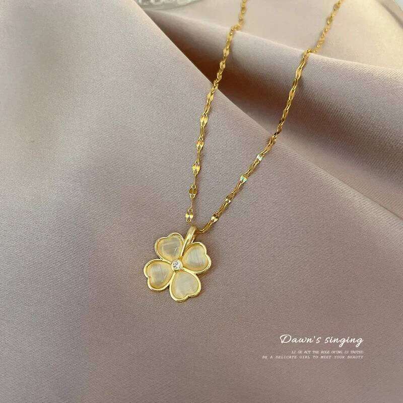 classic simple flower pendant necklace Opal stones cr Choker Chain for women party daily wear jewelry H260312