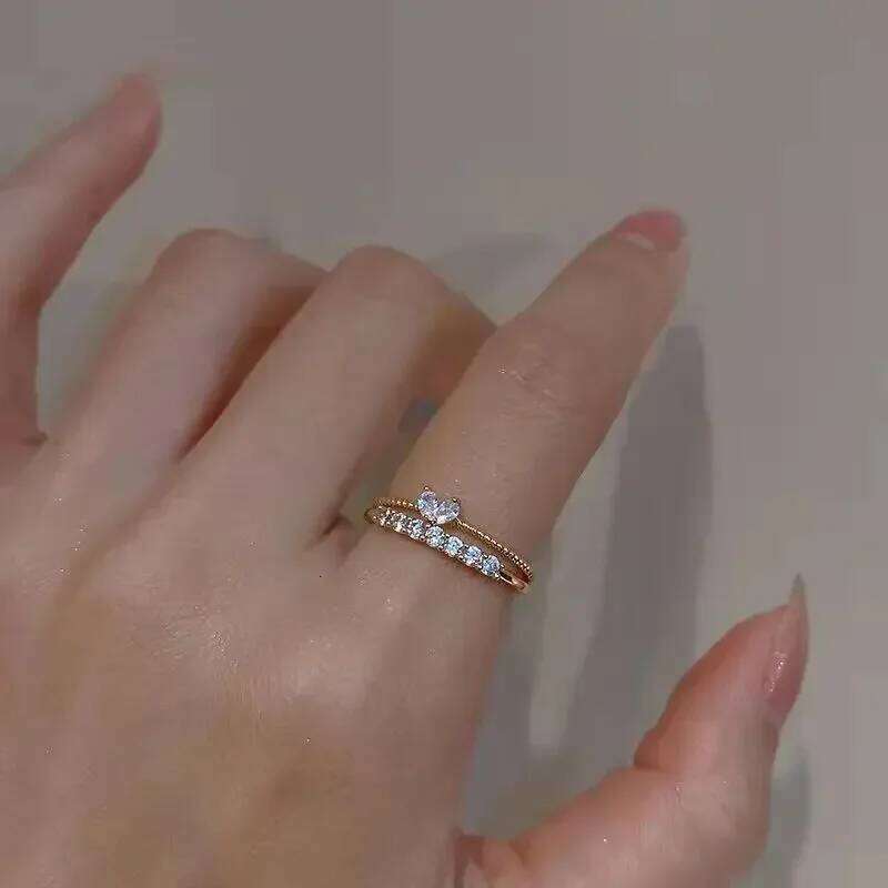 Gold Silver Color Heart Rings Set for Women Girls Luxury Cubic Zirconia Twist Wedding Ring Adjustable Fashion Jewelry Gifts H260312