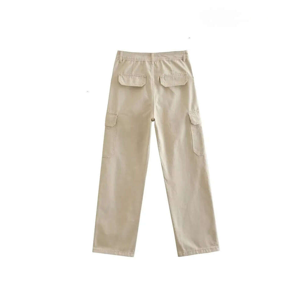 Women's Capris TRAF Women Fashion With Side Patch Pockets Straight Cargo Pants Vintage High Waist Zipper Fly Female Trousers Mujer 230321 Z260314