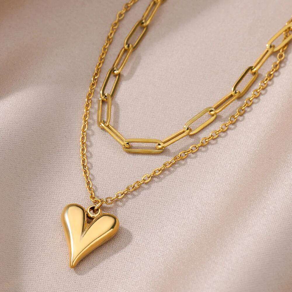 Stainless Steel Heart Pendant Necklace for Women Gold Color Neck Chain Choker Trendy Wedding Party Aesthetic Jewelry Accessories H260312