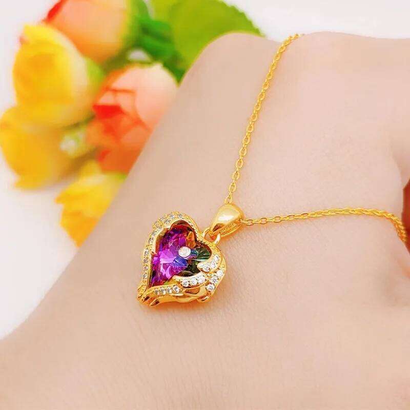 Fashion Simple Creative Ocean Necklace Exquisite Heart Angel Wings Colorful Crystal Pendant High Quality Gifts for Girls H260312