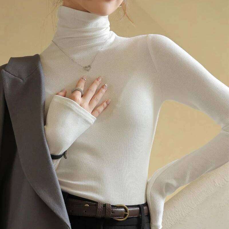 Basic Long Sleeve Turtleneck Sweater for Women Autumn Winter Solid Color Bottom Pullovers Woman All Match Slim Fit Jumper Female Z260313