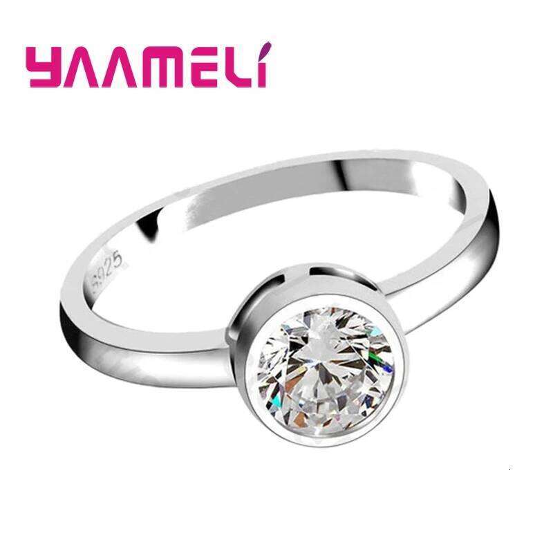 Promotion Fashion Round Crystal Wedding Engagement 925 Sterling Silver Rings For Women Anniversary Finger Ring Jewelry H260312
