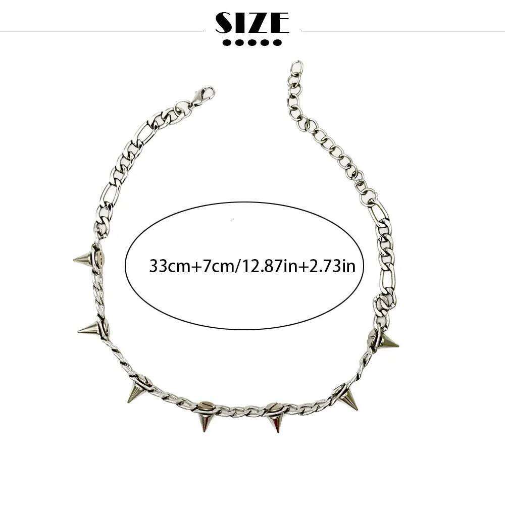 Retro Punk Silver Plated Cuban Chain Spiked Rivet Collar Necklace for Women Men Unisex Grunge Goth Choker Y2K Jewelry H260312