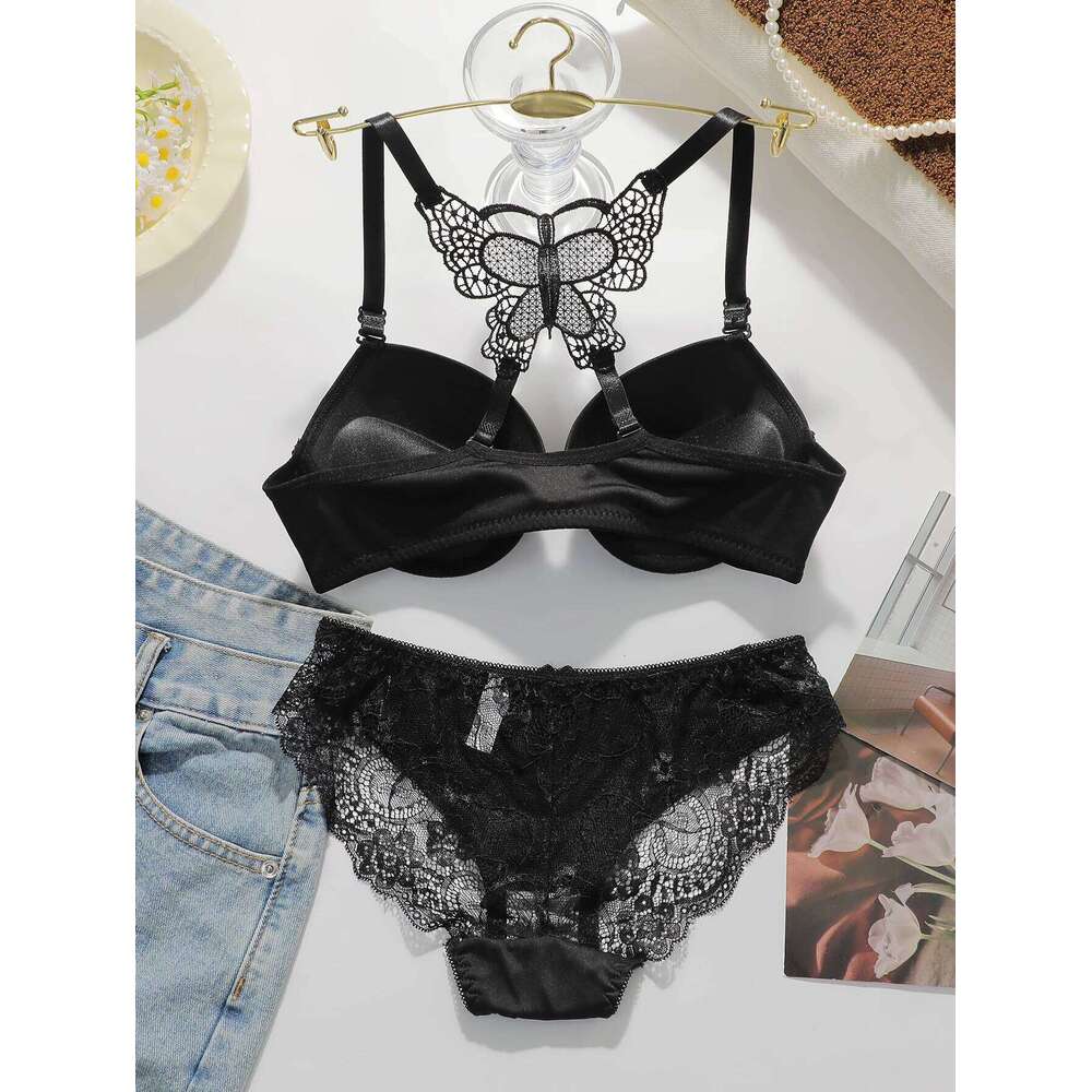 Women's sexy embroidered lace lingerie for front gathered push ups back butterfly comfortable and close fitting bra set 2120