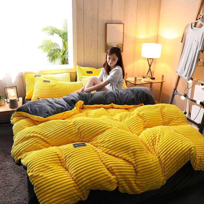 Yellow Color Velvet Duvet Winter Warmth Thick Bedding Set Double Quilt Twin Queen King Comforter Cover 200230cm H260312 - view 3