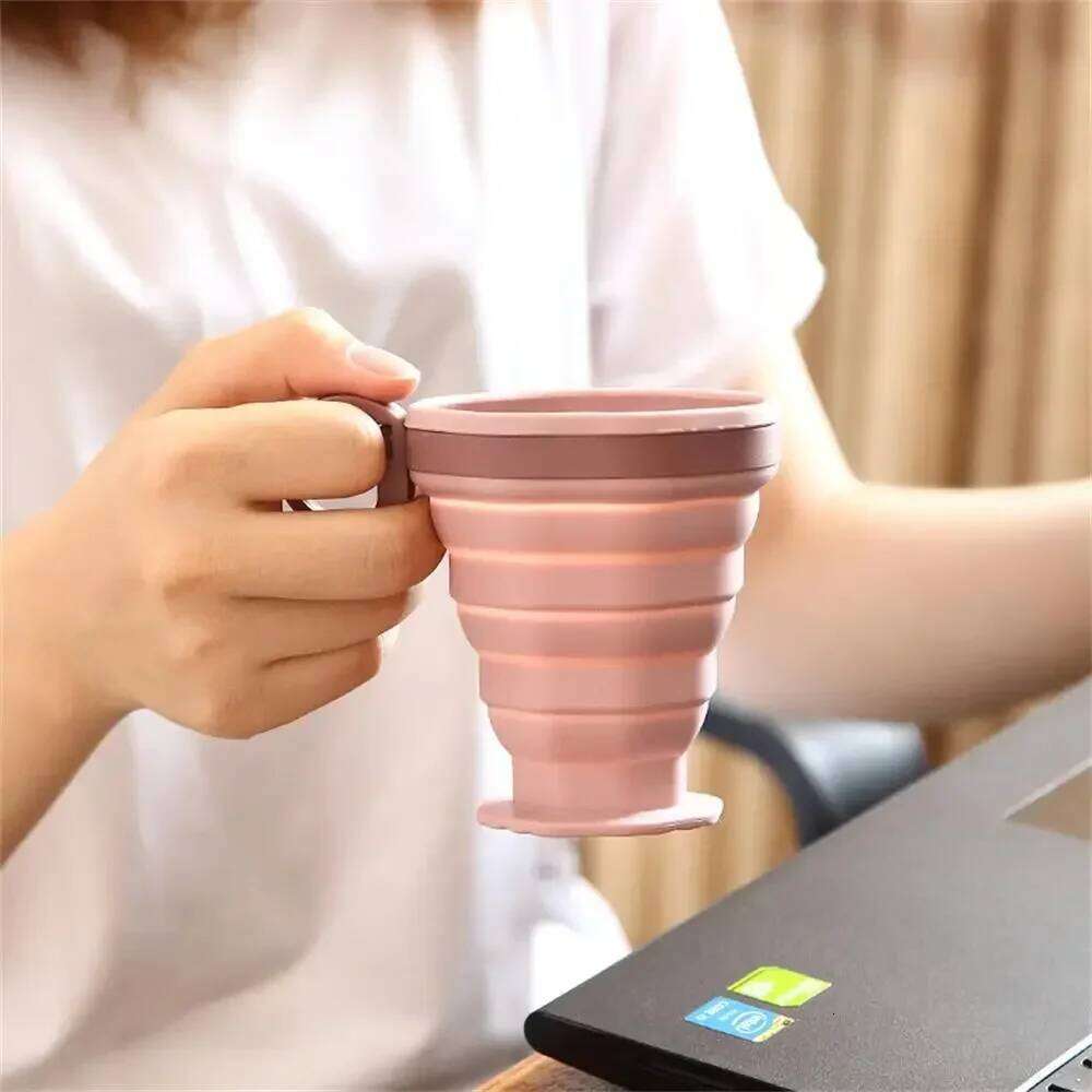 New outdoor foldable water collapsible portable coffee cup, travel-friendly silicone with lid, kitchen use rinsing cup Z260313