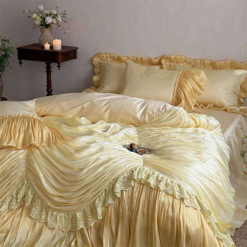 1000TC Egyptian Cotton Vintage French Palace Style Pleated Lace Ruffles Bedding Set Duvet Cover Bed Skirt Pillowcases 4Pcs H260312 - view 3