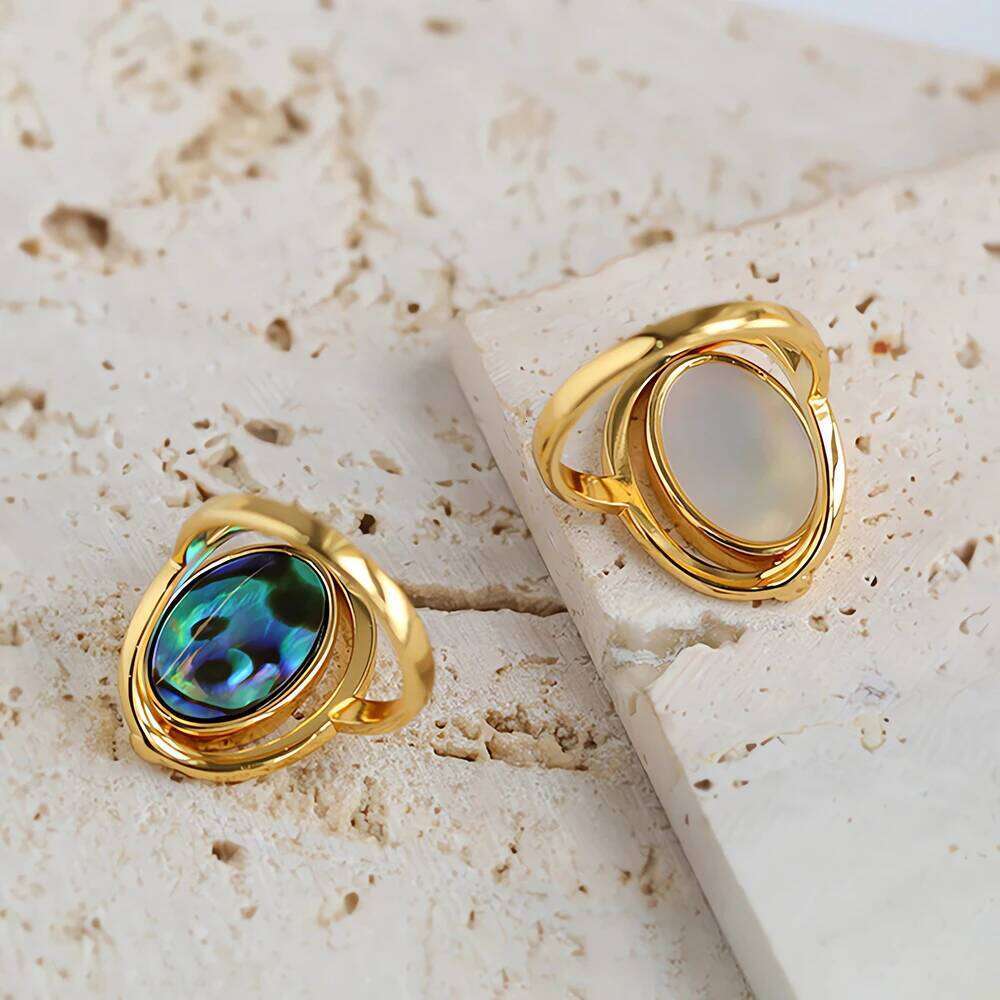 Natural Colorful Abalone Shells Ring For Women Goth Polished Overturn Finger Rings Gold Plated Vintage Jewelry Wedding Gifts H260312