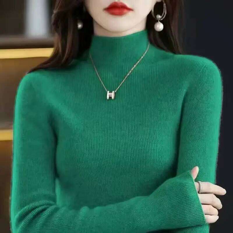 Knitted Women's Half-high Neck with Autumn Winter New Short Slim Sweater Women Z260313
