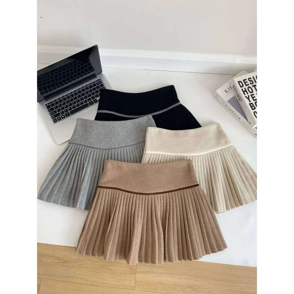 Plaid Pleated Mini Thick Wool Short Skirt High Waist Box-pleat Miniskirt for Women Teen-girl Preppy Style Outfit Z260314