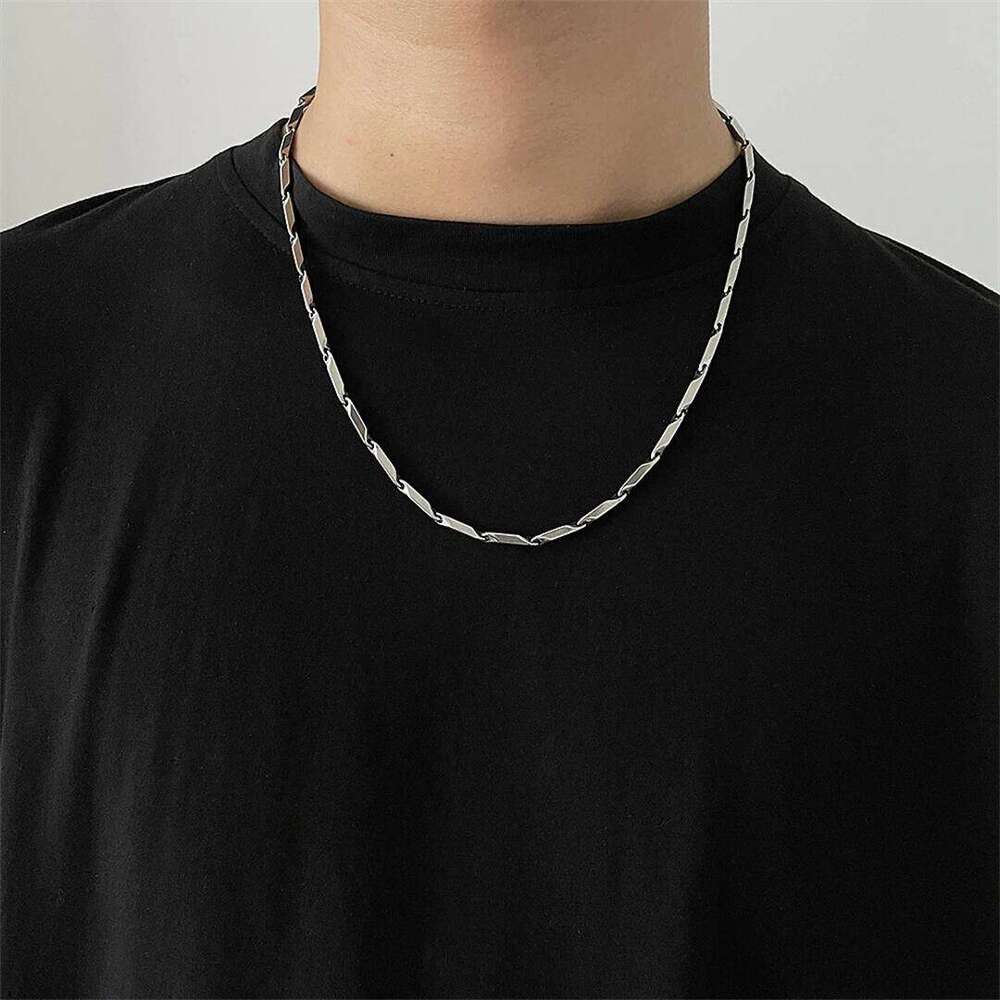 Hip Hop Titanium Steel Necklace Handmade Square Rhombus Bamboo Fashion Men's and Women's Clavicle Chain Accessories H260312