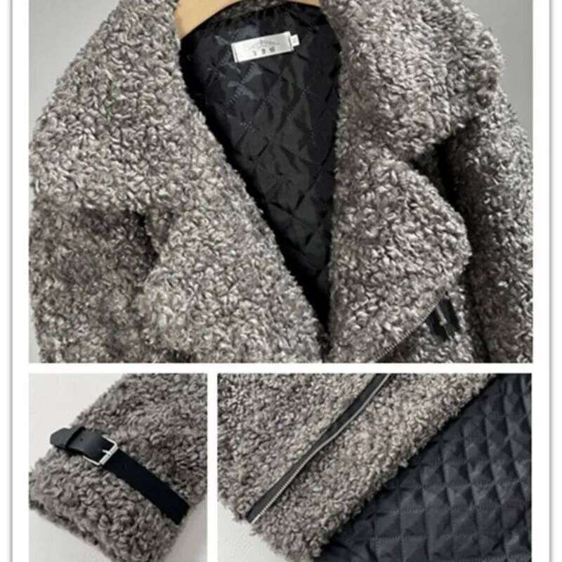 Lambswool Men's Large Lapel Collar Winter Biker Jacket Fur Thick Faux Shearling Coat Loose Vintage Warm JJ1022 Z260313