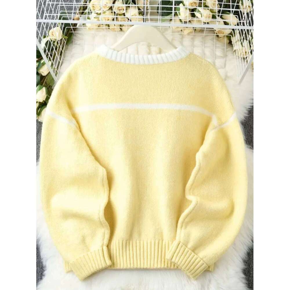 Simple Contrast Color Pullover Sweater Fashion Women's Tops-Hot Wool Soft Knit Long Sleeve Beautiful Ladies W Z260313