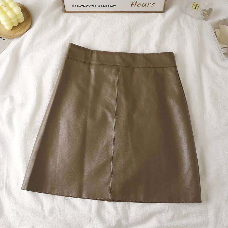 Faux Leather Mini for Women High Rise A-line PU Short Skirt with Built-in Shorts Black Brown Autumn Winter Trend Outfit Z260314