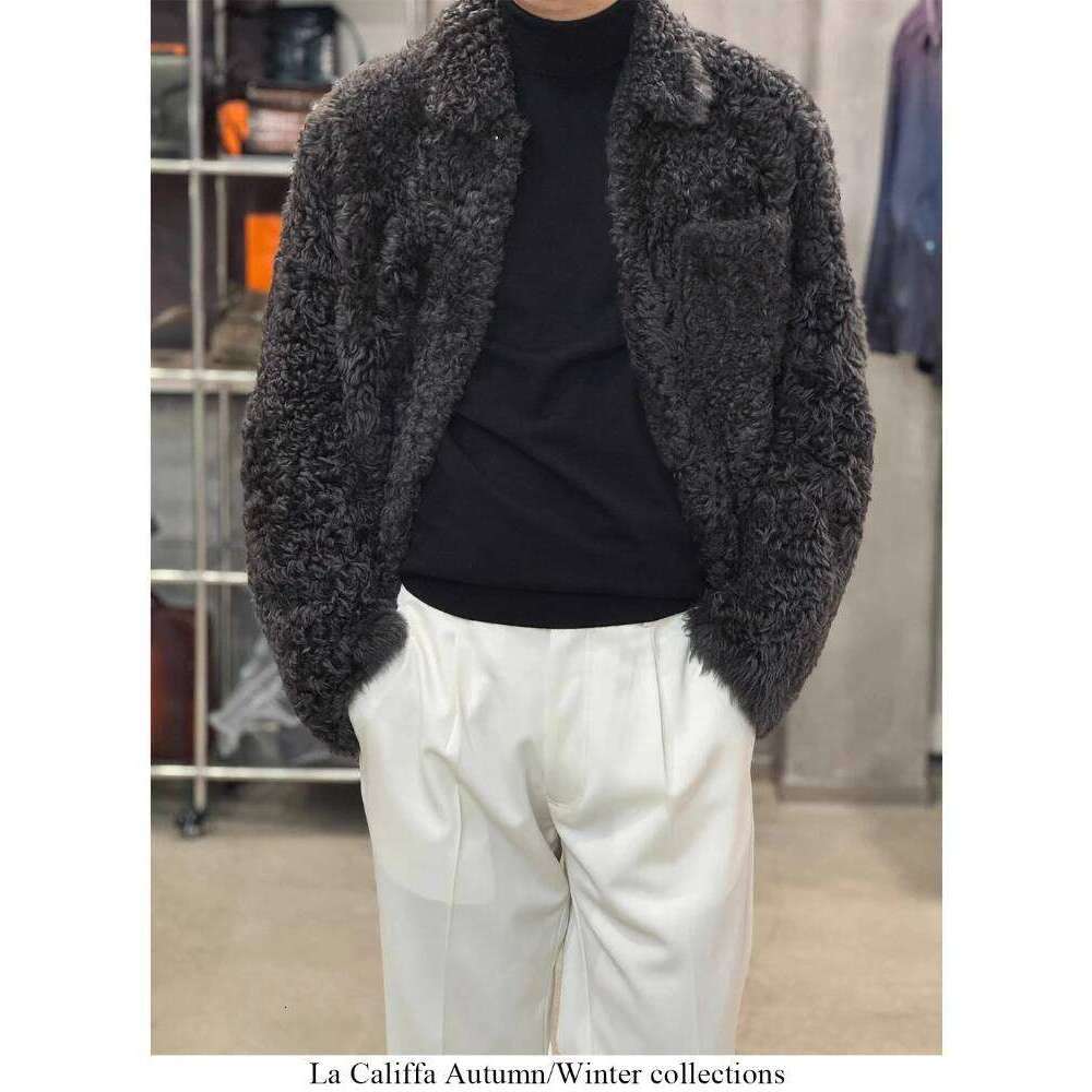 Winter Faux Lamb Wool Fur Men Curly Collared Padded Coat Parkas Oversized Warm Cotton Jacket Casual Thickened Outerwear Z260313