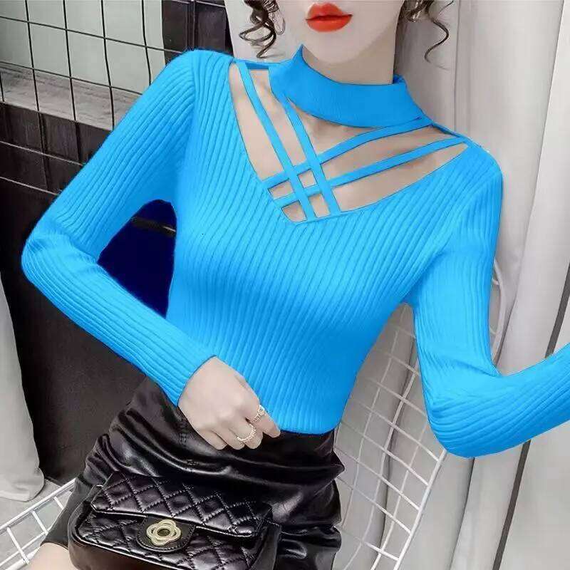 Autumn Winter Coat Women Clothing Soft Sweaters Trend Sexy Slim Knit Pullover See-through Long Sleeve Tops Design Hollow Out Top Z260314