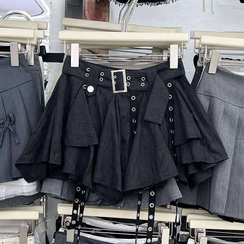 Vintage Harajuku Women High Waist Irregular Pleated American Retro Preppy Style Mini Skirt Y2k Streetwear Z260314