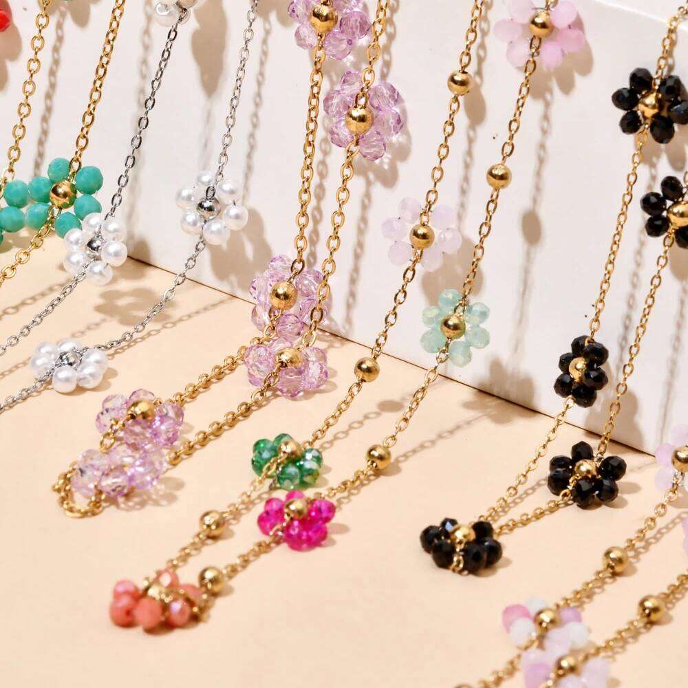 ZMZY Fashion Cherry Blooming Crystal Glass Bead Chain Choker for Women Flower Collar Necklace Jewelry Party H260312