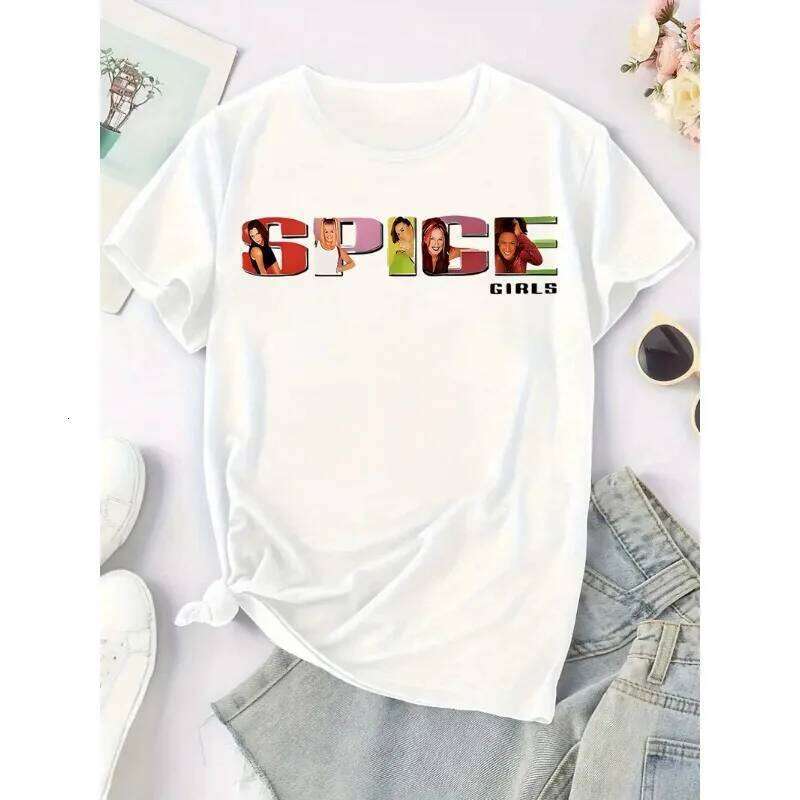 Salute To Hot Girls! "SPICE GIRLS" Stylish Printed T-shirt, Relive The Classic Style of Women's Round Neck T-shirt Short-sleeved Z26031