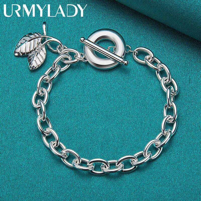 URMYLADY 925 Sterling Silver Double Leaf Pendant Bracelet For Women Wedding Party OT Chain Fashion Jewelry Z260313