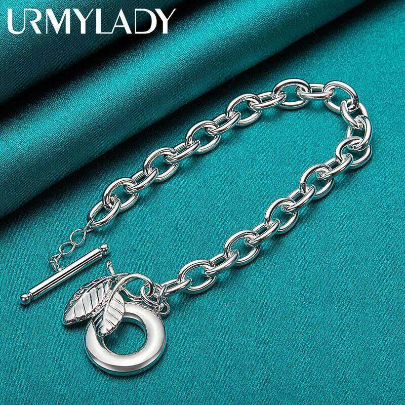 URMYLADY 925 Sterling Silver Double Leaf Pendant Bracelet For Women Wedding Party OT Chain Fashion Jewelry Z260313