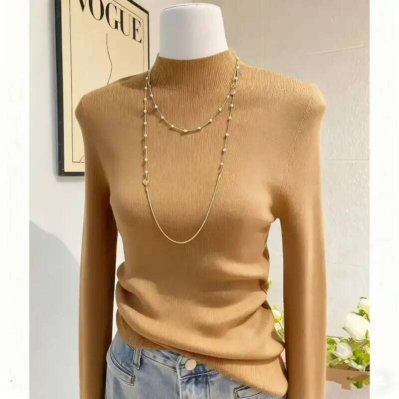 Women's Pullover Half Turtleneck Long-sleeved Sweater Bottoming Autumn and Winter Solid Color Top Z260313