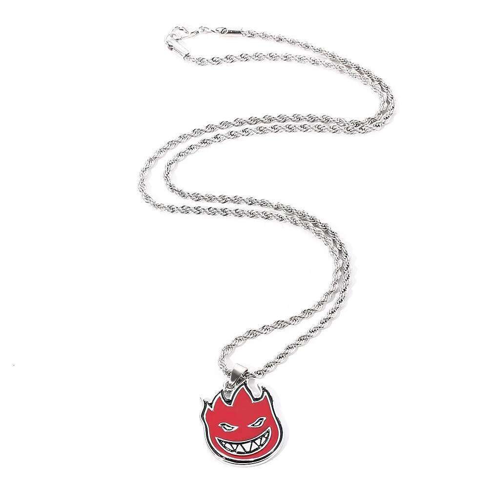 Hip-hop Magic Flame Face Pendant Red Metal For Man Collar Necklace Punk Rock Charm Bar Nightclub Jewelry Accessories H260312