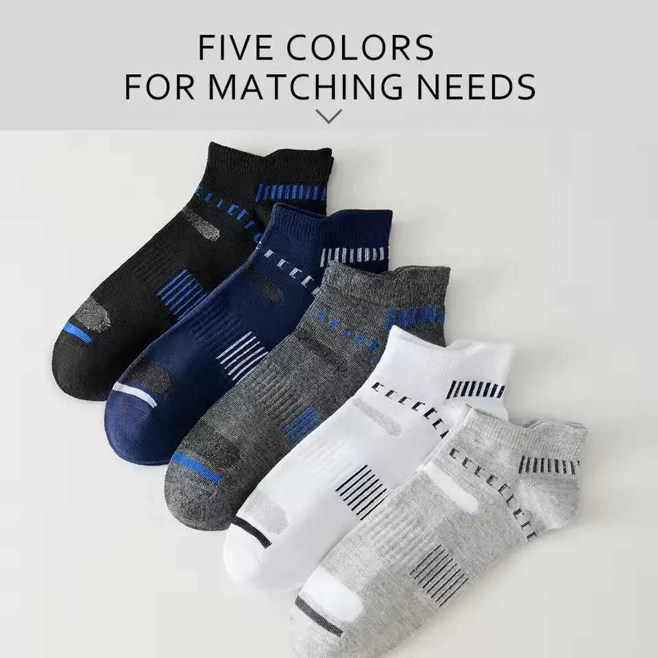 5 Pairs Men Cotton Sports Socks Mesh Breathable Running Basketball Cycling Male Short Socks Set For Men D260313