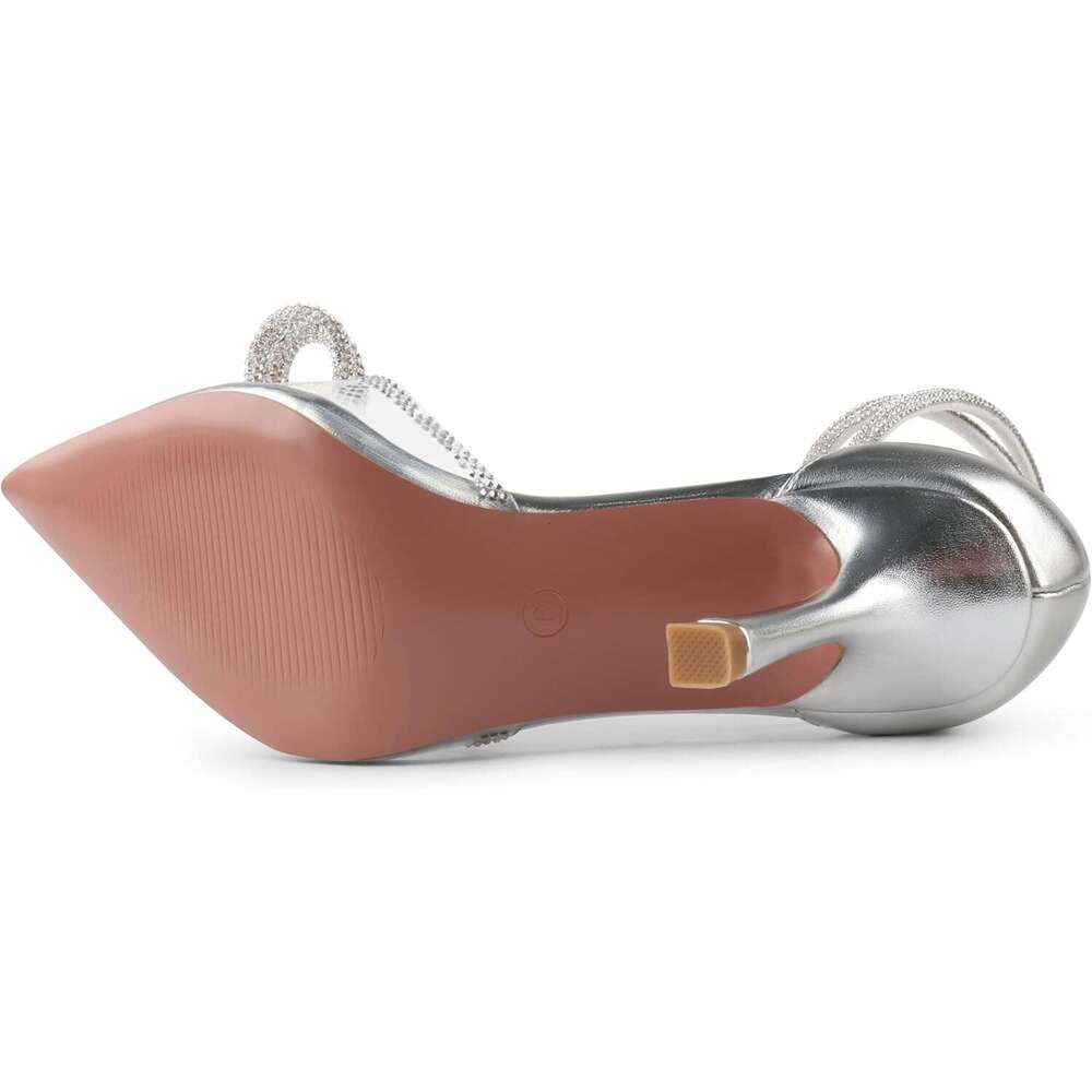 Women S Wedding Sparkly Rhinestone Stiletto Pumps Bow Pointed Toe Ankle Strap High Heels Bridal Party Dress Shoes MOJIDASHU