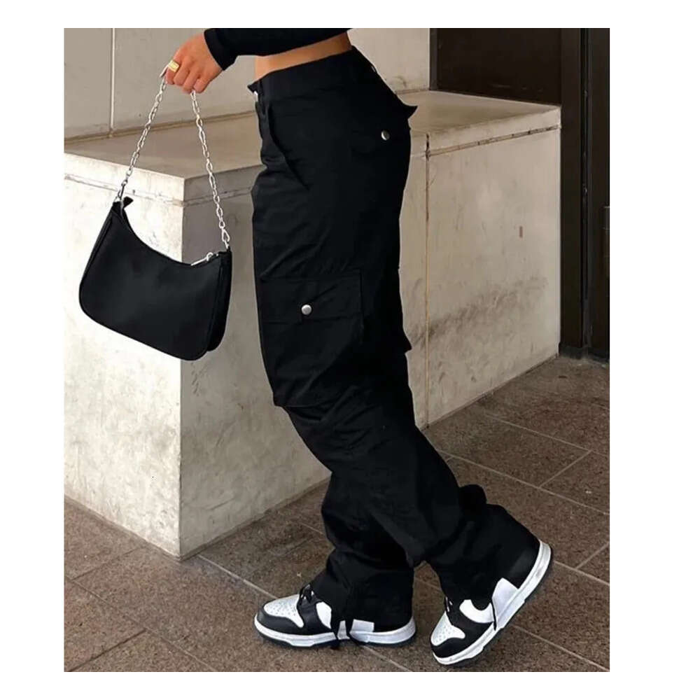 Summer Womens Vintage Grey Cargo Pants High Waist Wide Leg Jeans Baggy Casual Fashion Multiple Pockets Mom Hip Hop Street Style Z260312