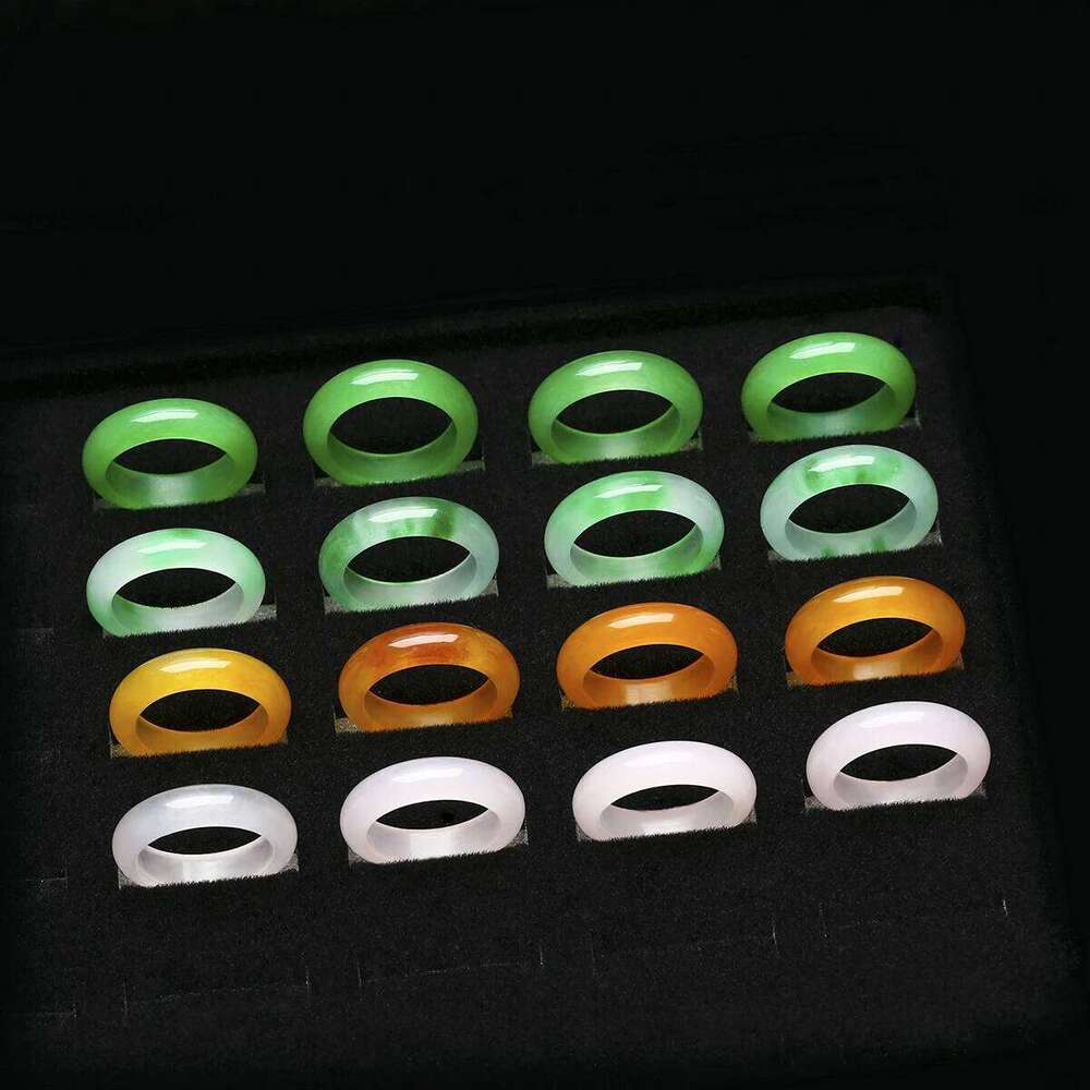 1 Piece Natural Pink Yellow Green Jade Ring Unisex Band for Women Men Couple Wedding Jewelry Size 5-12 H260312