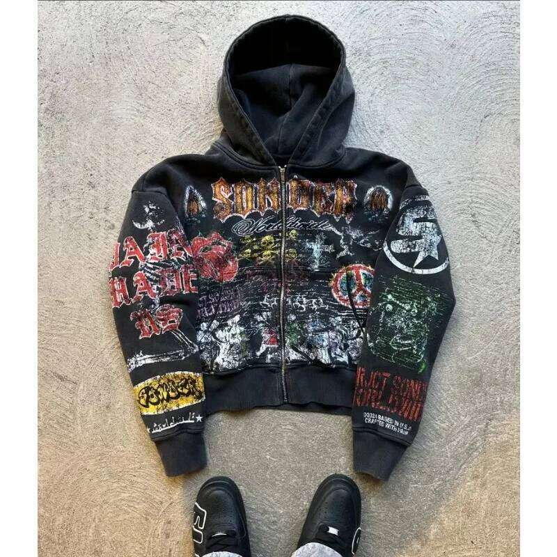 Zipper Hoodie Y2k American Fashion Personalized Anime Printed Retro Gothic Dark Style Oversized Sportswear Street Top Z260315
