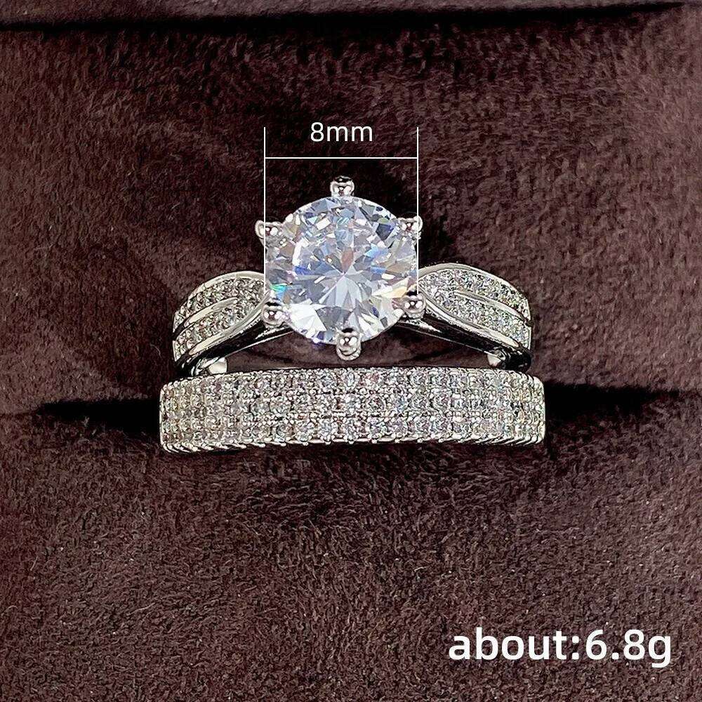 Elegant Accessories Zircon Wedding silvery 2 Piece Set Natural Diamond Ring Couple's Sparkling Engagement Rings Girl H260312