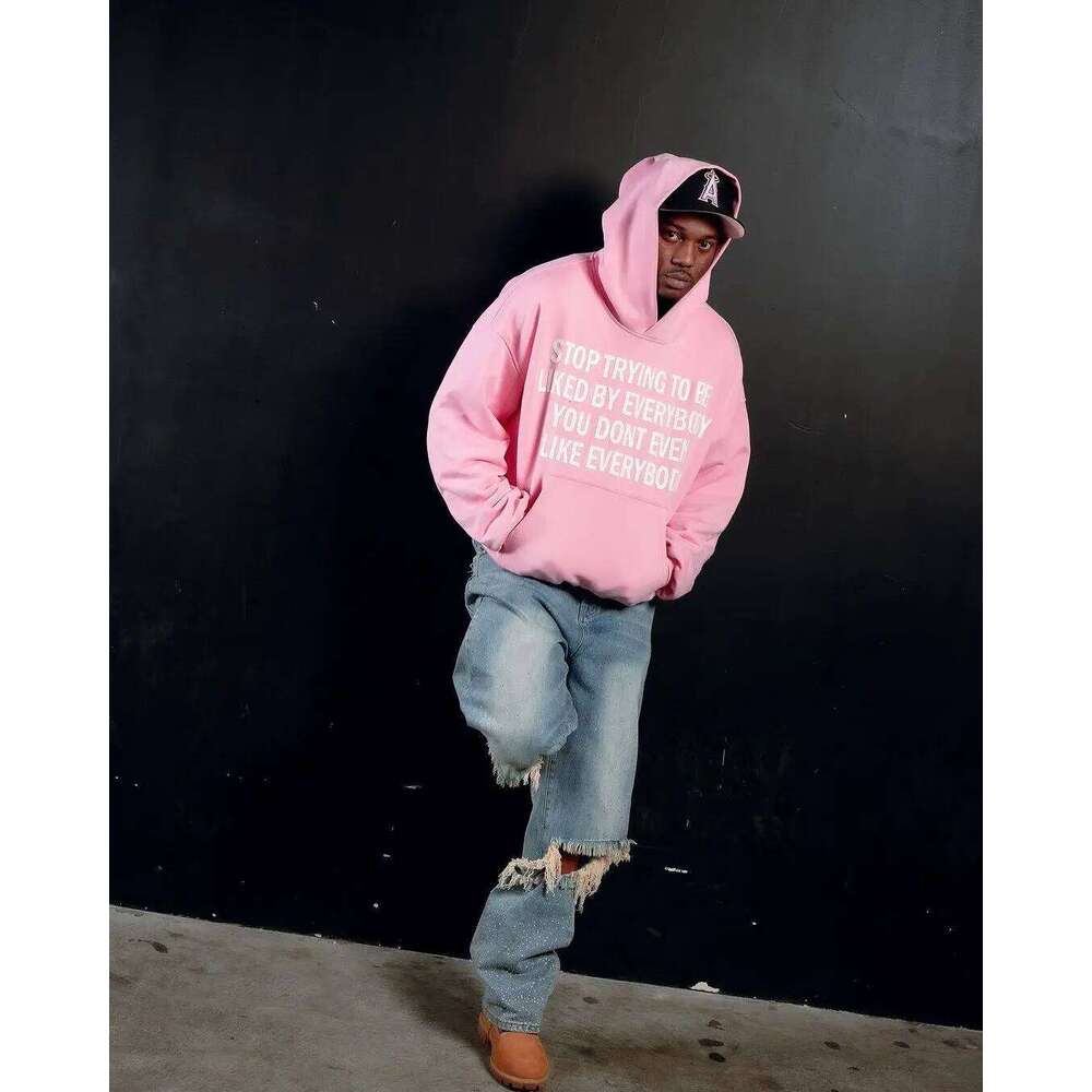 Men Clothing Sweatshirts for Man Hoodies Big Size Y2k Pink Letter Oversized High Street Casual Hooded Unisex Pullover Loose Z260315