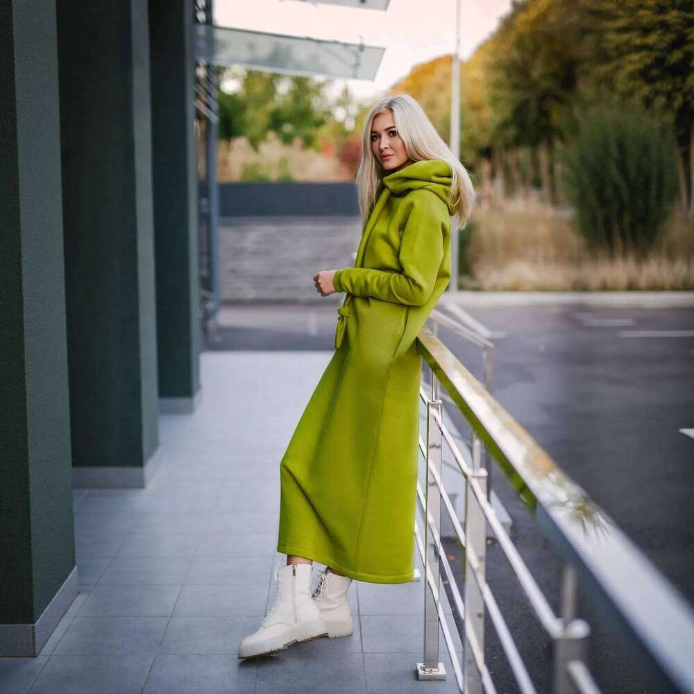 Women Fashion Autumn Winter New Loose Large Knitted Hooded Long Velvet Hoodie Casual Splicing Warm Dress Z260313