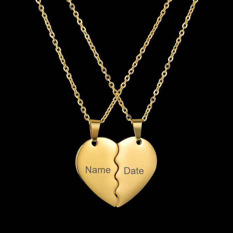 Nextvance Fashion Custom Personalized Stainless Steel Necklace Engrave Namepate Double Heart Pendant For Family Jewelry Gift H260312