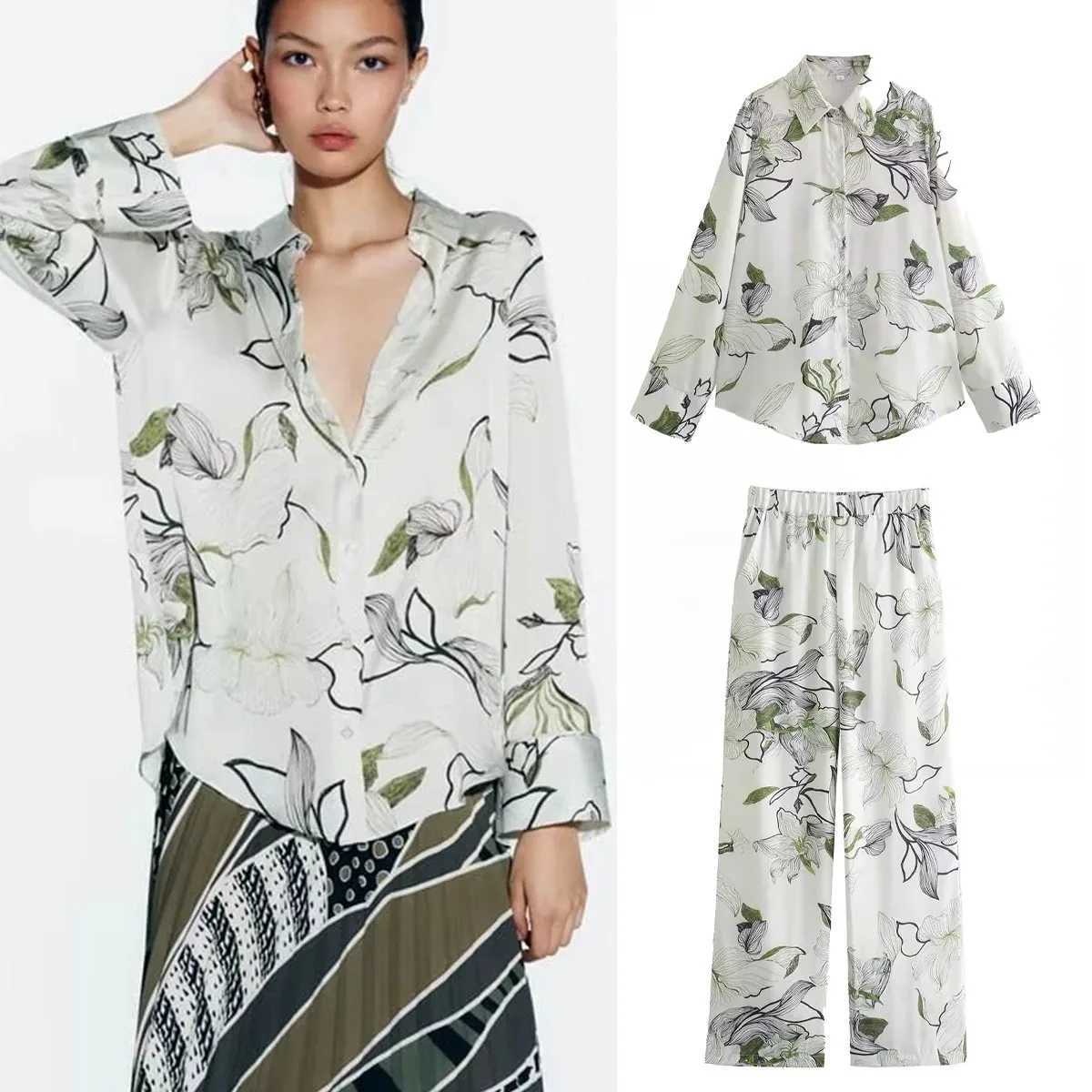 PRINTKAOIR Spring and Autumn French casual and comfortable vacation style printed loose shirt and printed pants set M260313