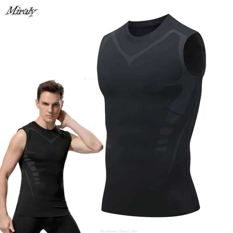 Ionic Shaping For Men Ice-Silk Slimming Vest Body Shaper Compression Tank Top Tummy Control Sleeveles Fitness Shirts 26Y0313