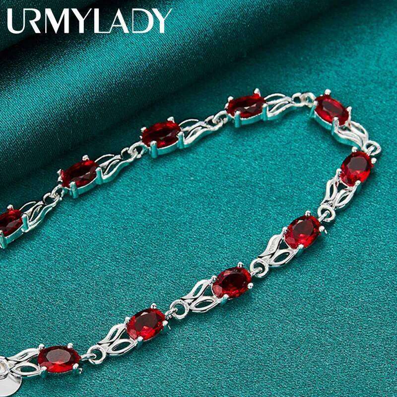 URMYLADY 925 Sterling Silver Charm Red AAA Zircon Chain Bracelet For Women Wedding Engagement Celebration Party Fashion Jewelry Z260313