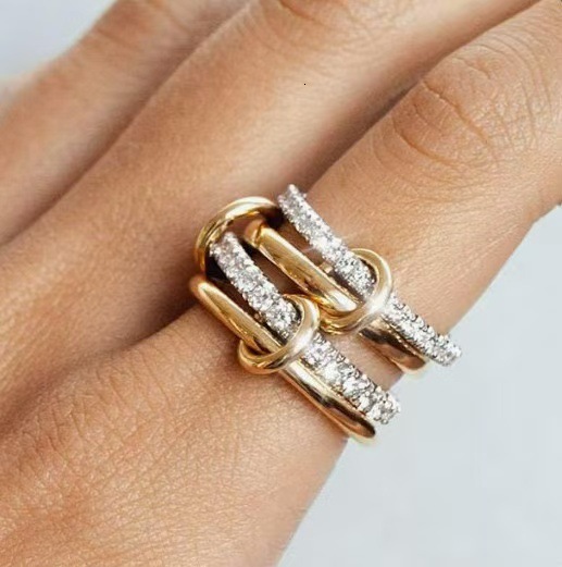 Layered Luxury Rings Cubic Zirconia 18K Titanium Steel Thick High-Gloss Gold & Silver Double Band Rin