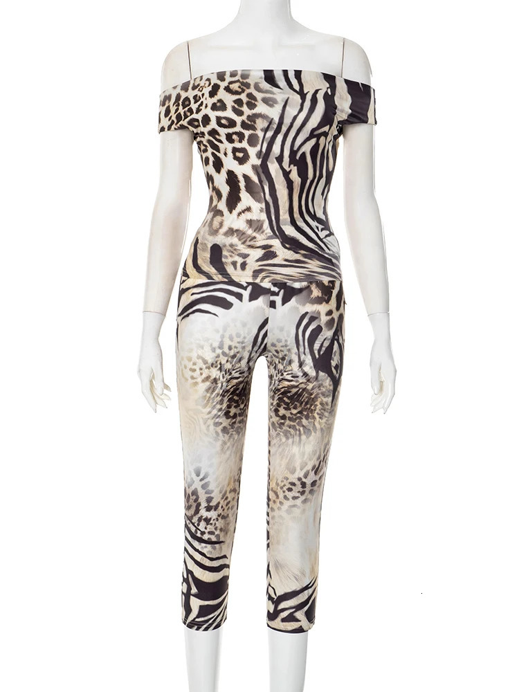 Weird Puss Leopard Print Fashion 2 Piece Set Women Slash Neck Backless TopSkinny Peach Hip Crop Pants tie Hipster Streetwear 260309